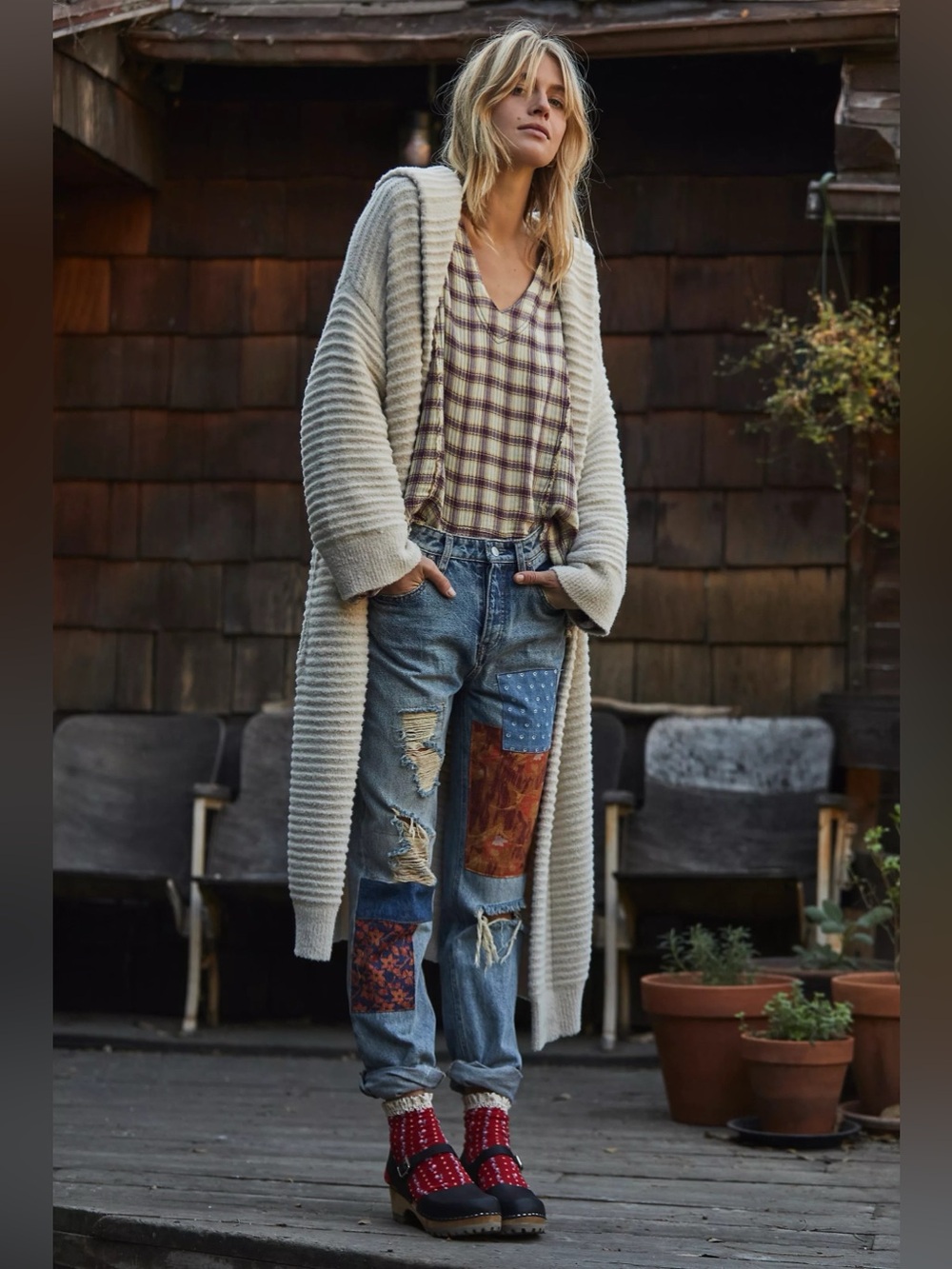 Free People Stay Here Ribbed Hooded Maxi Cardi Jacket Large
